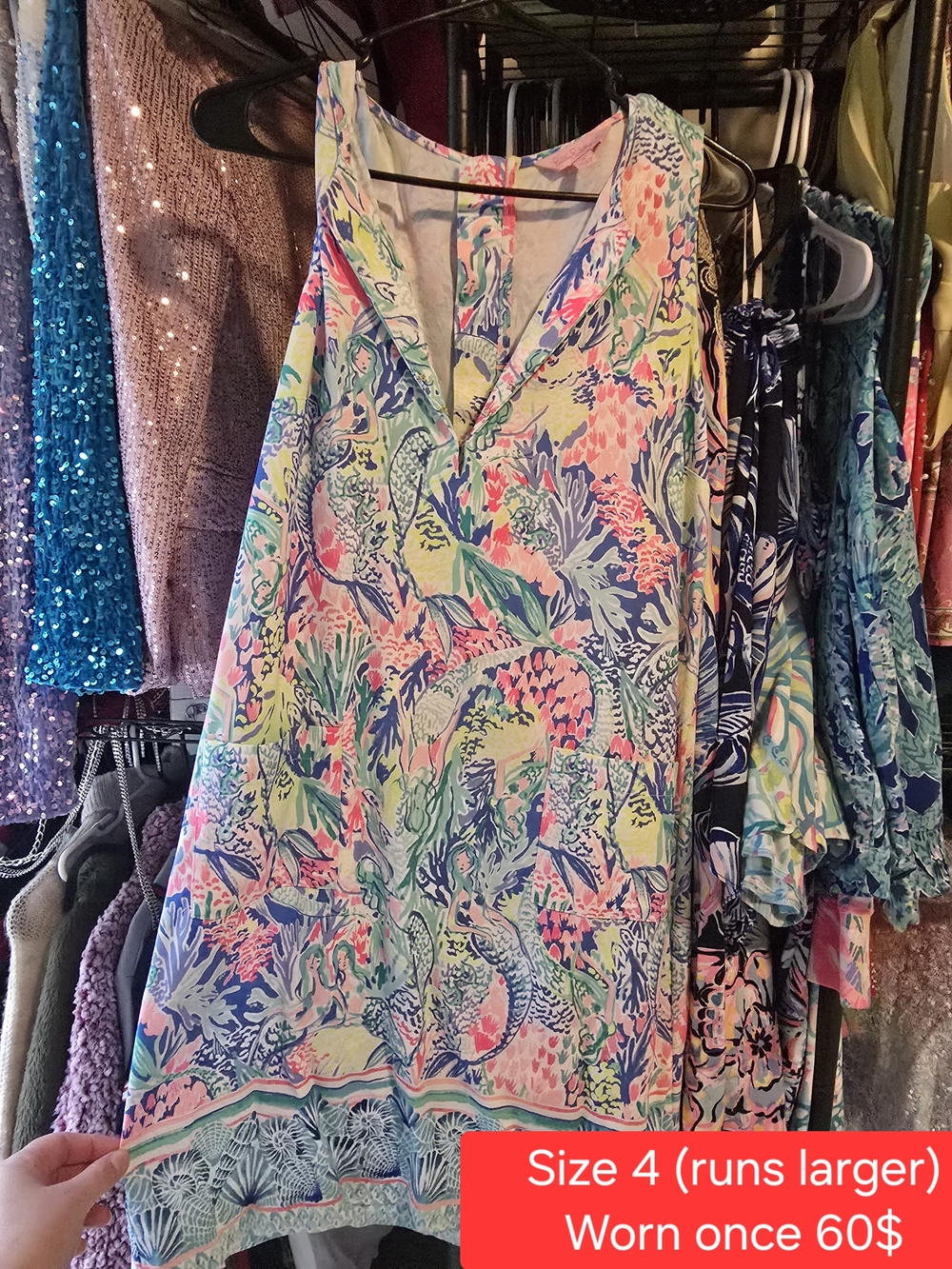 Lilly Pulitzer Sleeveless V-Neck Cover-Up in Pink, Blue, Green & Cream